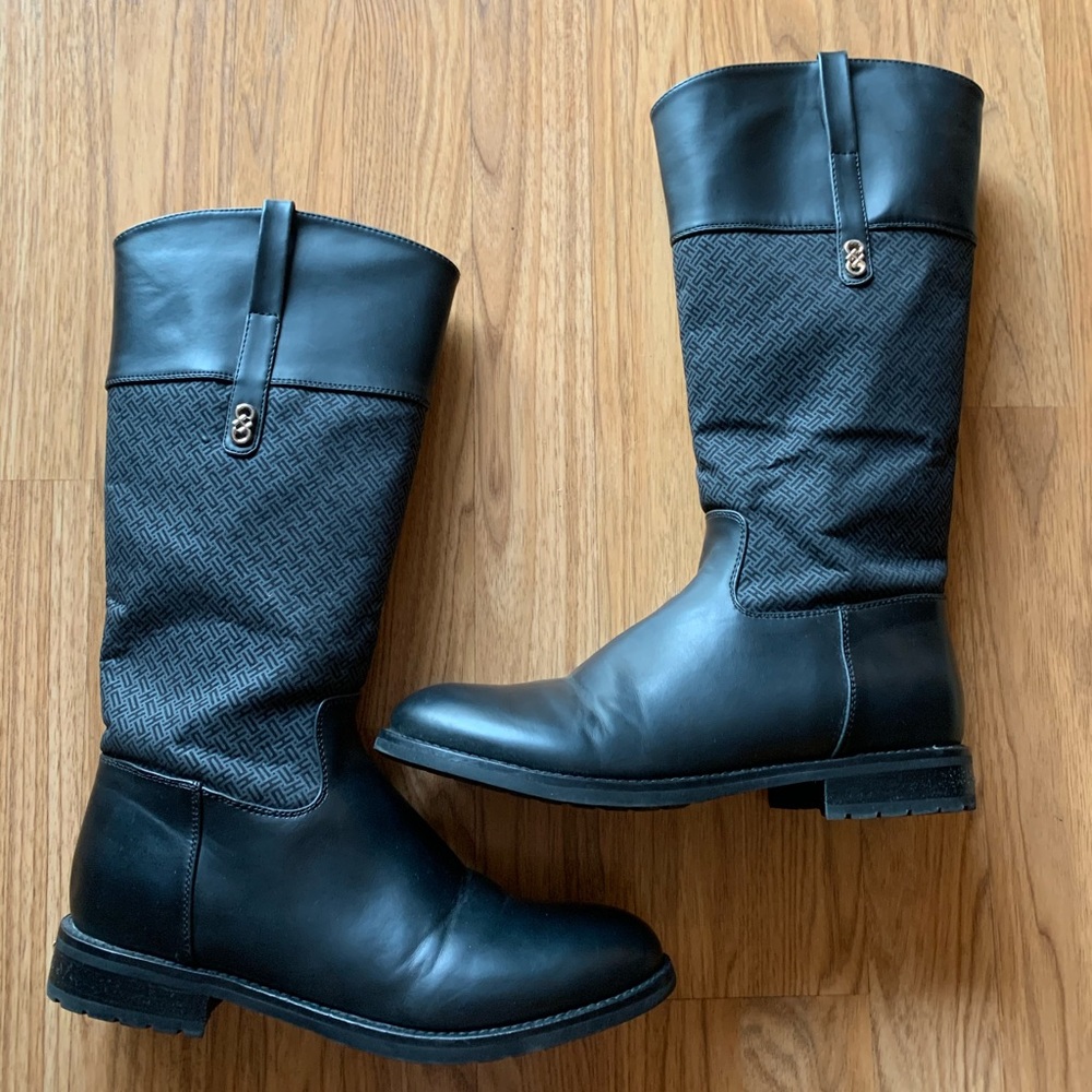Cole Haan Black Leather Logo Riding Boots